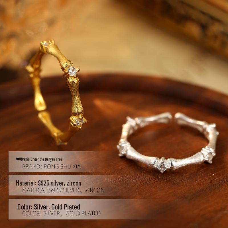 Кольцо Banyan Tree из серебра 925 пробы с цирконом, бамбук, открытое кольцо для женщин - Элегантное и модное украшение на указательный палец