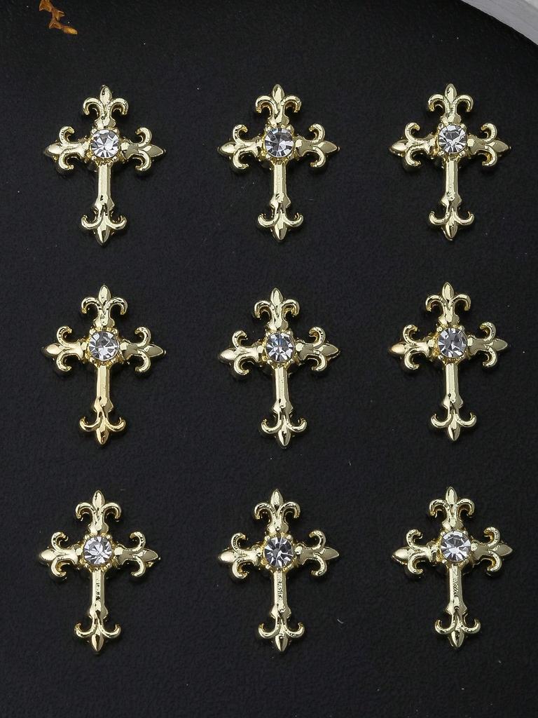 10 шт. Золотые Серебряные Кресты для ногтей 3D Белые Розовые Стразы Украшения для ногтей Украшения для ногтей DIY Украшения для ногтей Принадлежности для ногтей