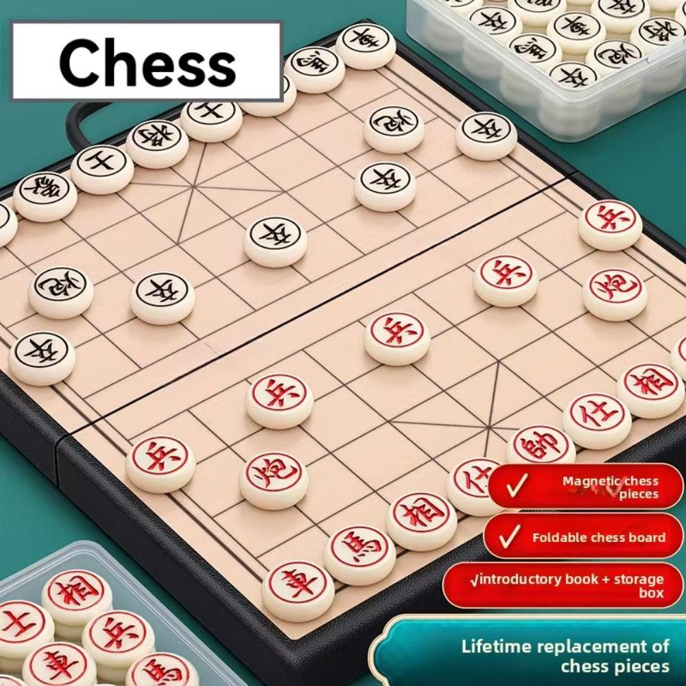 Foldable Xiangqi Strategy Board Game Set Portable Chinese Chess Set Office