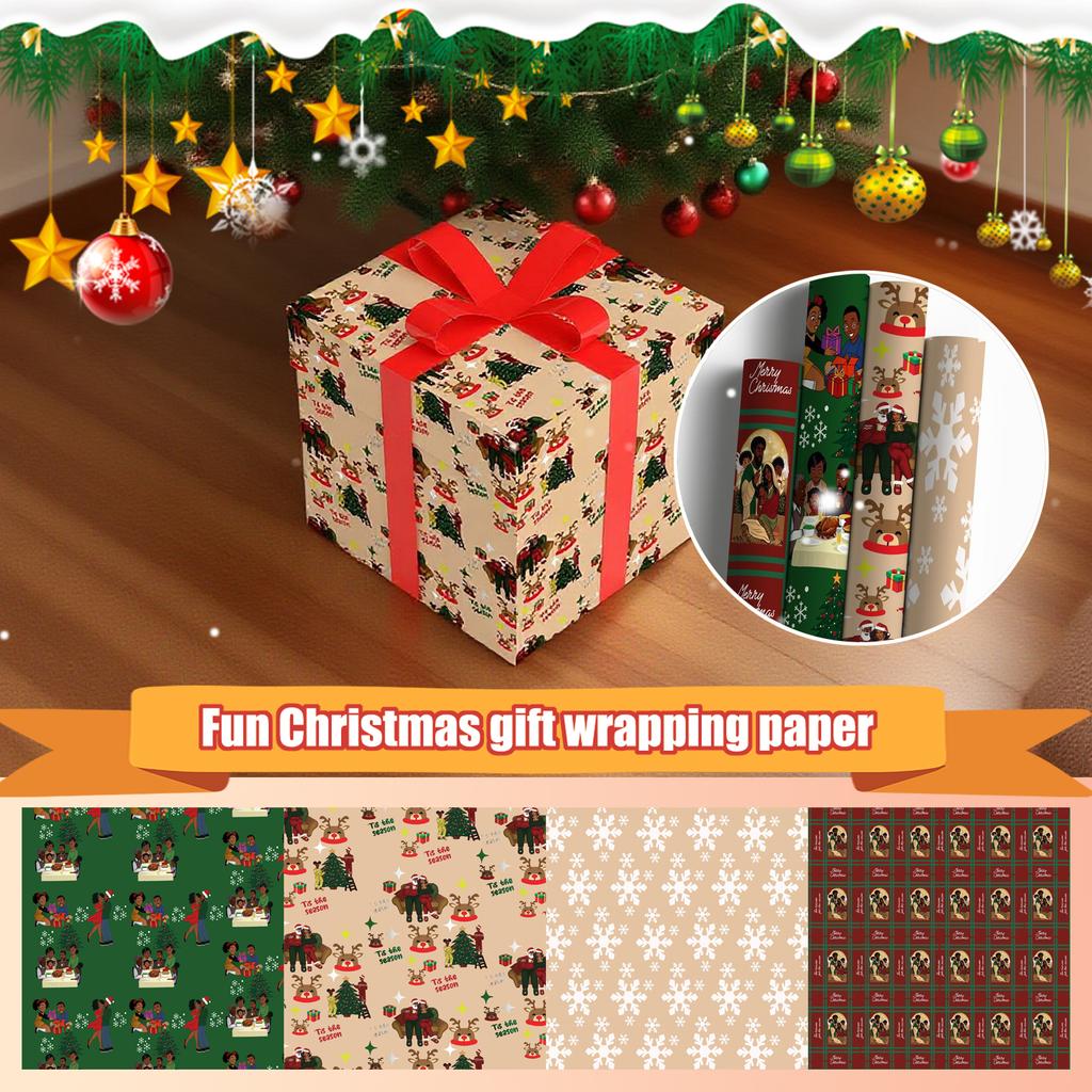 Home For The Holidays Black Santa Wrapping Paper,Fun Christmas Gift Wrapping Paper