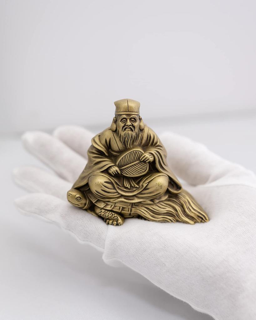 One of the Seven Lucky Gods, Jurojin, Silky Gold. Sculptor: Shuun Makita. Original: Antique Gold. Buddhist Statue. Takaoka Bronzeware (Jurojin 7F).