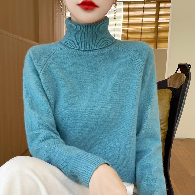 DAFIFY Women's Fashion Casual Fall Winter Solid Color Print Long Sleeve High Neck Sweaters