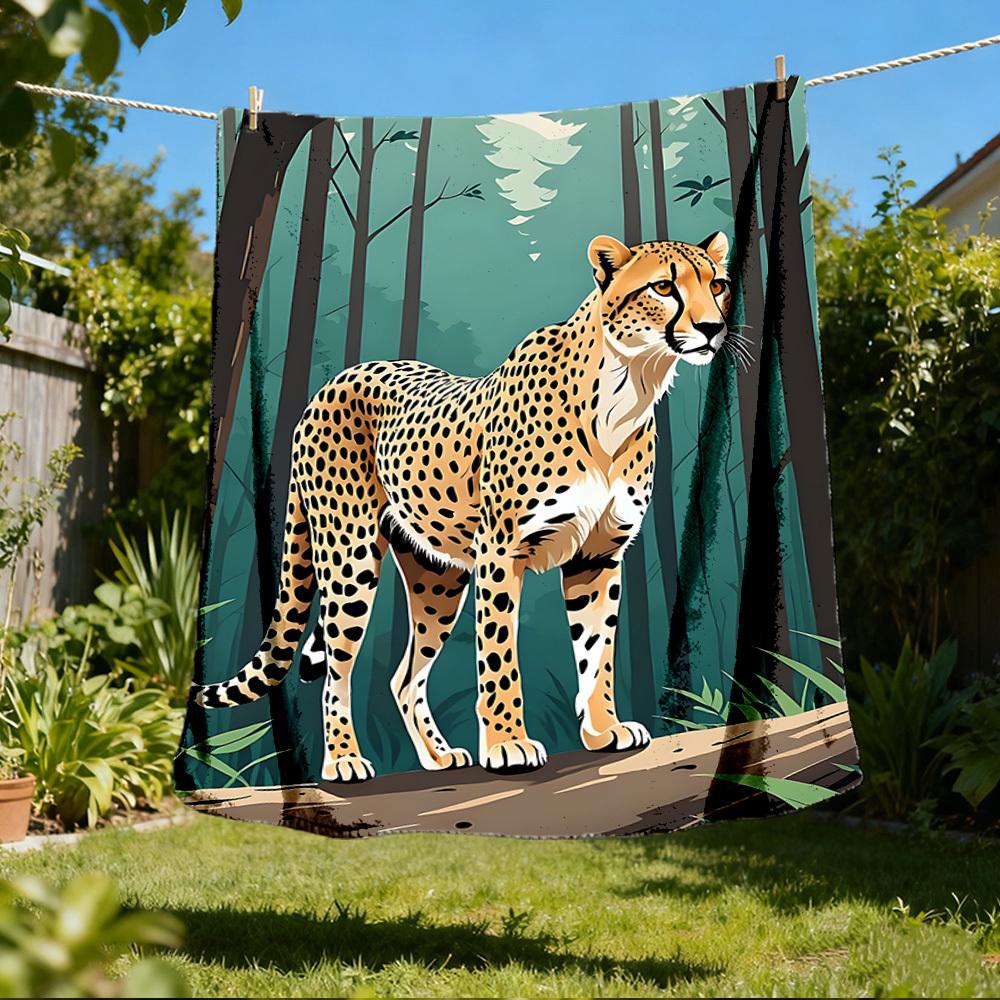 1pc Cheetah Print Throw Blanket Polyester Fiber, Lightweight Flannel, Soft & Warm, All Season Use for Outdoor, Camping Digital Print