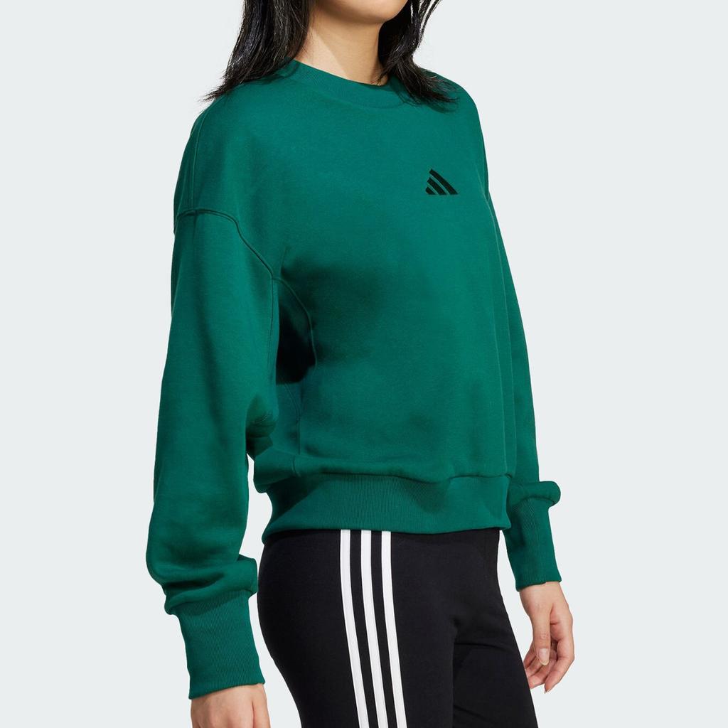 adidas Однотонный свитер с круглым вырезом и небольшим логотипом, удобная толстовка с длинными рукавами, женская толстовка цвета лесной зелени IY6755