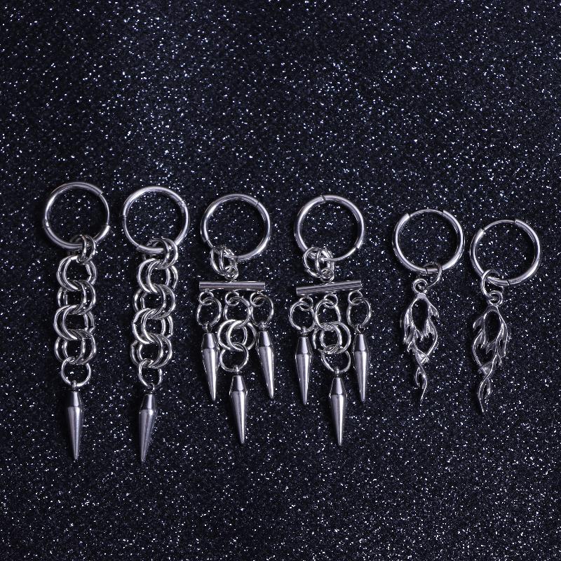 Готические панк серьги-кольца с шипами из нержавеющей стали, подвеска для унисекс Y2K, серьги-подвески с цепочкой и кисточкой