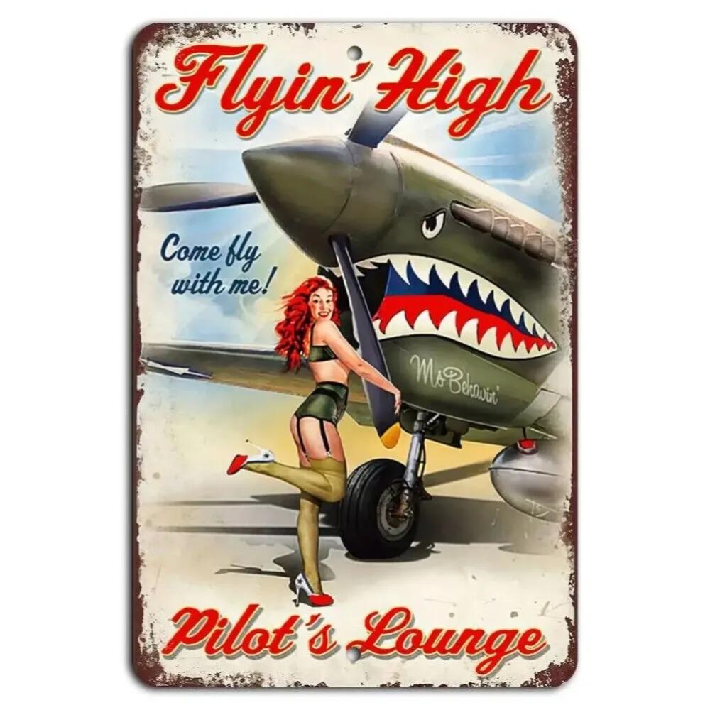 Винтажная металлическая табличка "Pin Up Girl Flying High" для ретро-военного домашнего декора