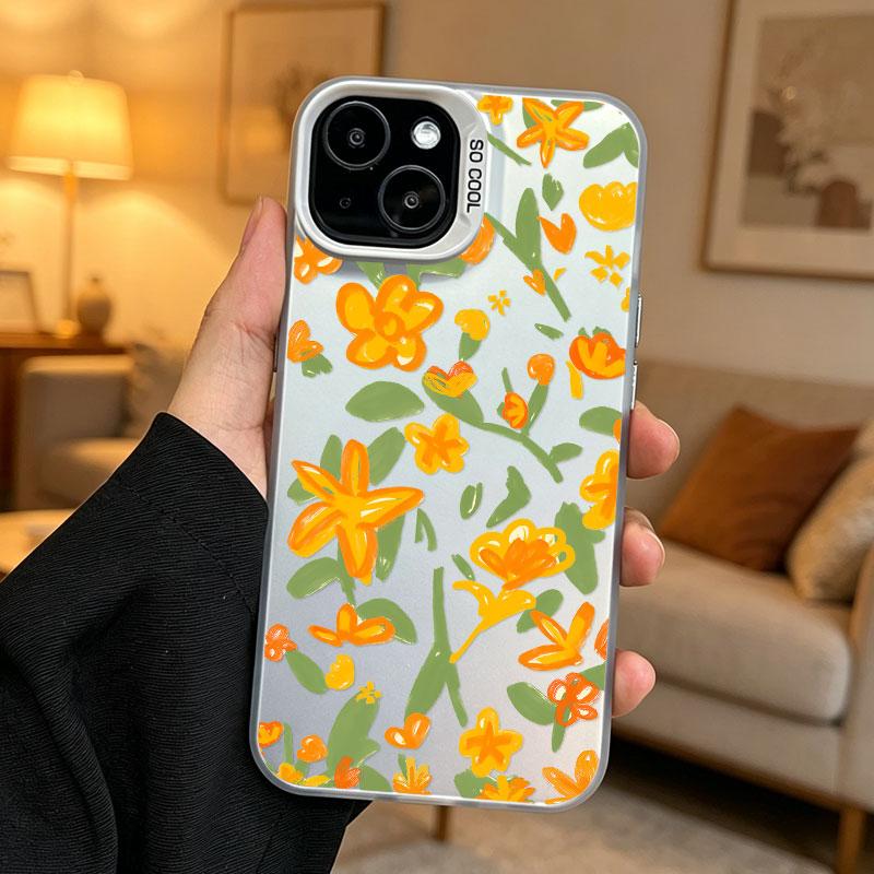 Модный цветной лазерный чехол с цветами для iPhone 17 16 Pro Max 15 14 Pro Max Plus 13 Mini 12 11 Pro Max Ударопрочные милые чехлы