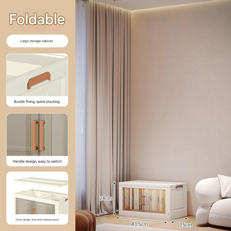 Stackable Storage Bins with Lid, Plastic Collapsible Storage Cabinet, Foldable Folding Box Organizer/Storage Container Cart with Wheel and Double Door