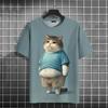 Смешная футболка с толстым котом Детские 3D-печатные футболки с животными Детские повседневные свободные футболки с коротким рукавом Большие размеры Летние уличные футболки