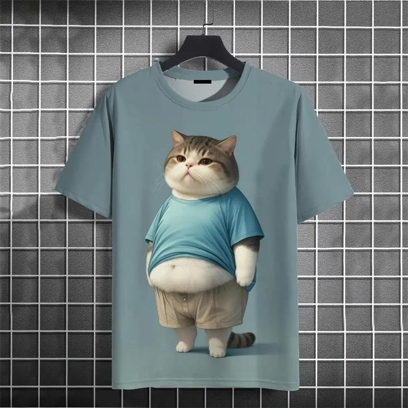 Смешная футболка с толстым котом Детские 3D-печатные футболки с животными Детские повседневные свободные футболки с коротким рукавом Большие размеры Летние уличные футболки