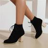 FOREADA Women Ankle Boots Round Toe Thick High Heels Lace-up Short Boot Ladies Fashion Casual Shoes Autumn Winter Brown Black 43