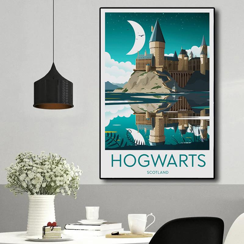 Фильм «Замок Хогварт», постеры и принты, замок, озеро, солнце, холст, картина, абстрактные картины для детской комнаты, украшение дома, настенное искусство