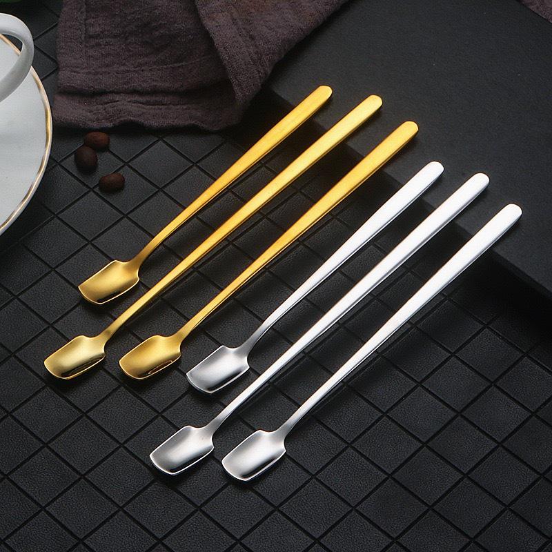304 Stainless Steel Long-Handled Square Head Spoon - Ideal for Honey, Stirring, Ice, Bar, and Western Tableware