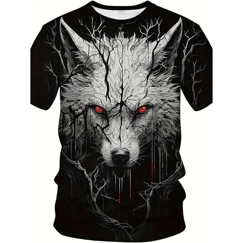 Футболка мужская с 3D-принтом и рисунком волка, летняя повседневная футболка с круглым вырезом и коротким рукавом, с принтом животных, модная мужская одежда для активного отдыха