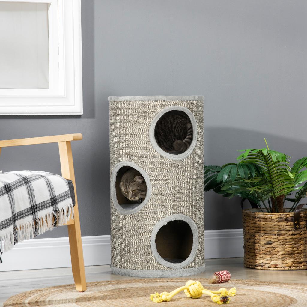 Cat Climbing Frame, Covered with Sisal, Cosy Platform - Light Grey