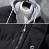 Men Autumn Winter Hooded Long Sleeve Coat Fake Two Pieces Pockets Zipper Placket Jacket Windproof Thickened Cotton Outwear