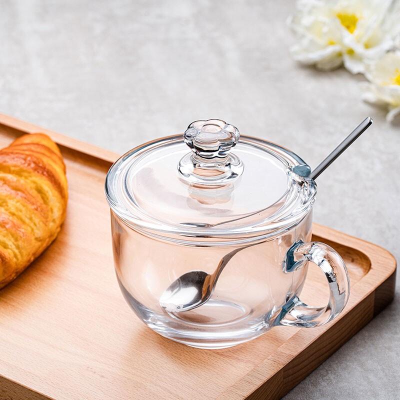 Стеклянная кружка для питья с принтом коровы, с крышкой и ложкой