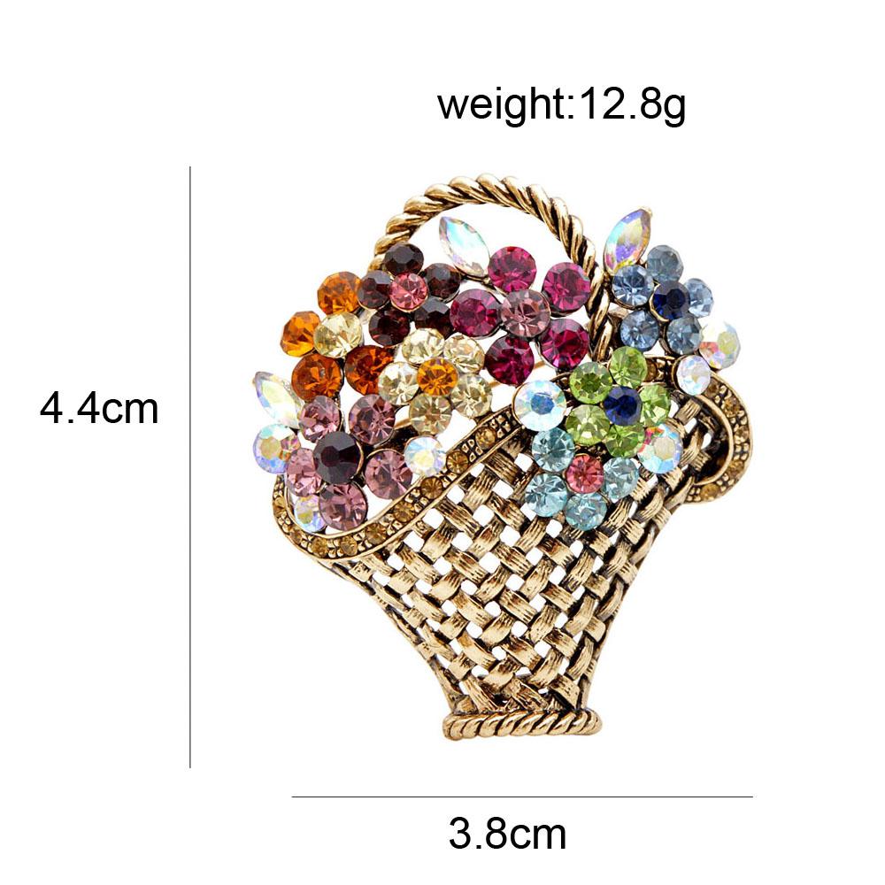 Creative Flower Basket Zircon Brooch Vintage Colorful Pins Women Fashion Jewelry Clothes Coat Decoration Scarf Buckle