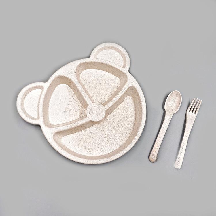 Детский набор тарелок Wheat Bear из 3 предметов, мультяшная посуда, разделенная на тарелки для завтрака, доставка, ложка и вилка