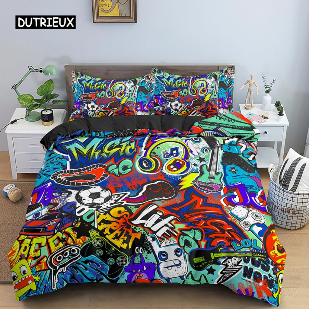 Комплект постельного белья с цветным рисунком и граффити, набор пододеяльников размера «queen-size», пододеяльник 240x220, декор для спальни