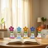 5Pcs/Set Wooden Flower Ornament with Base Boho Farmhouse Rustic 3D Colorful Flower Wood Table Sign Centerpiece Home Office Desktop Decoration