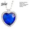 Blue Gemstone Pendant Heart Necklace Faux Diamond Sparkly Romantic Light-reflecting
