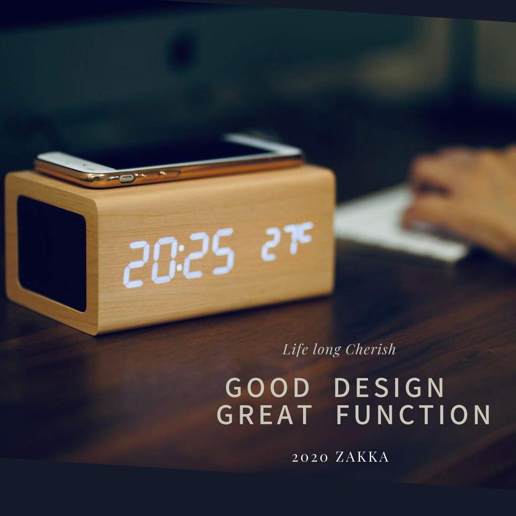 WOOD SHOW Speaker Stylish Wireless Multifunctional Thermometer Alarm Alarm Qi International Radio Law USB Powered Bluetooth5.0 Clock, Speaker, Clock,