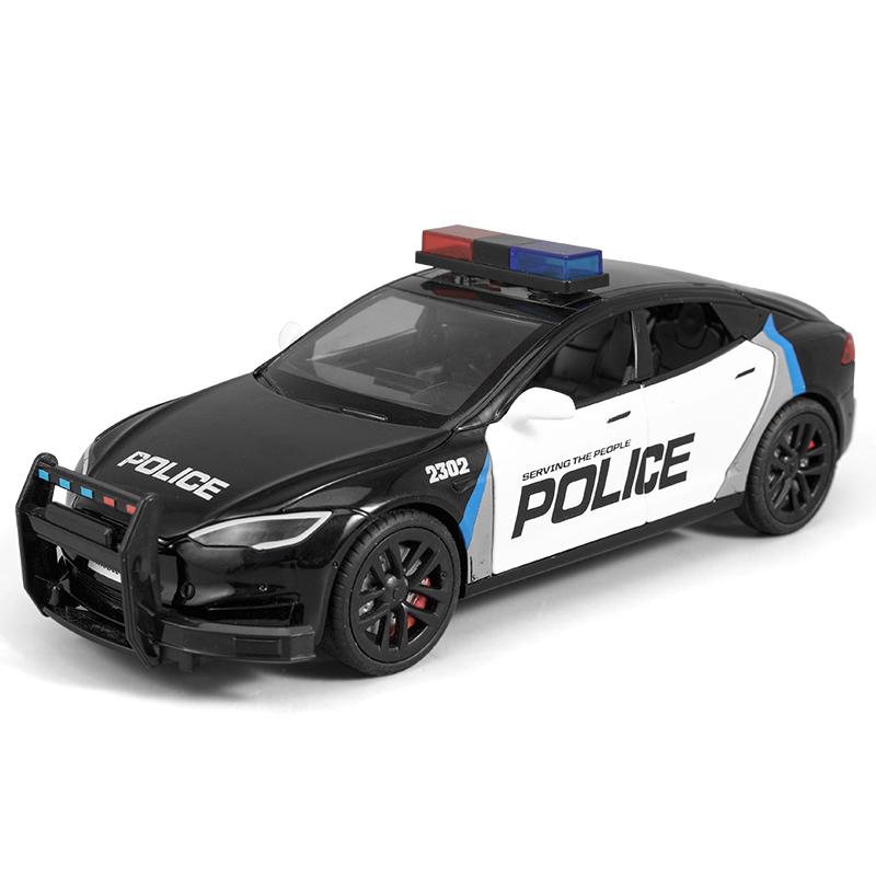 1/24 Scale Police Roadster Model Y Model 3 Cybertruck Model X Model S Diecast Metal Alloy Model Car Children's Toy Car Gift for Friend