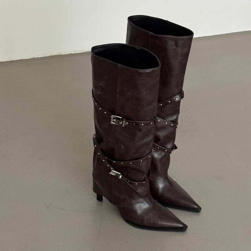 Fashion Sexy Women Knee High Heels Boots Pointed Toe Heeled Shoes Elegant Winter New 2025 Dress Party Goth Chelsea Fashion Boots Pumps