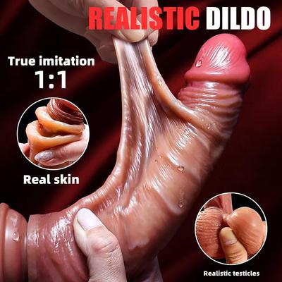 Реалистичные фаллоимитаторы для женщин, скользящая по коже крайняя плоть, яички, фаллоимитатор, анальная стимуляция влагалища, страпон, большой пенис, секс-игрушки для женщин