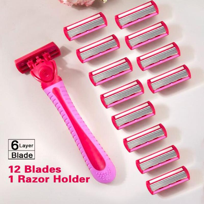 1 Set Manual Women's Body Bikini Hair Removal Safety Razor 6-layer Stainless Steel Shaver Body Hair Trimming
