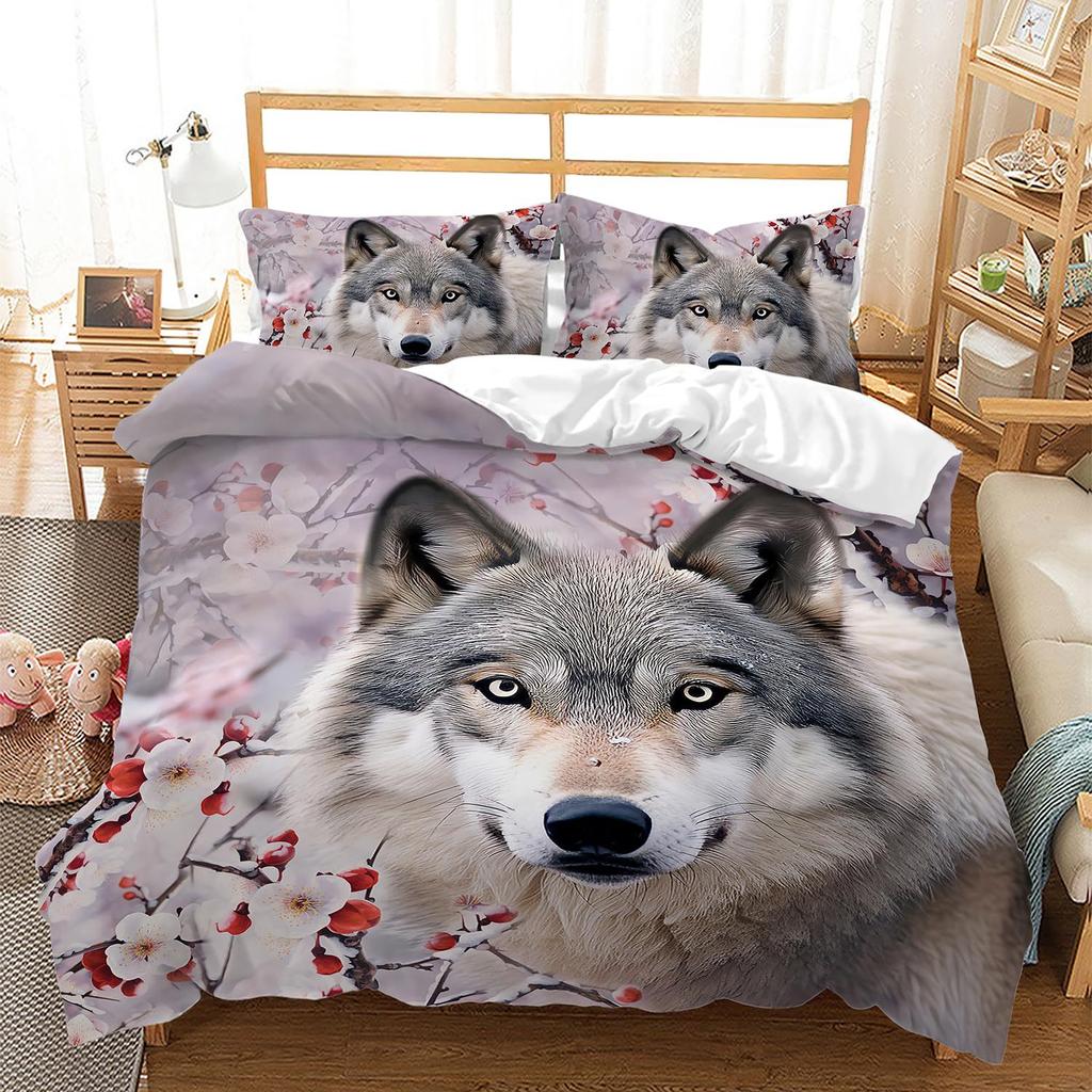Purple Starry Night Galaxy Wolf Three-piece Quilt Cover 3D Digital Printing Bedding Set Bed Cover