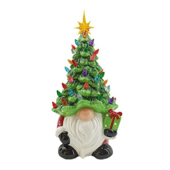 Lighted Up Gnomes Christmas Tree Figurine Small Prelit Faceless Old Man Christmas Tree with Multicolored Light for Home Room Fireplace Tabletop Decor