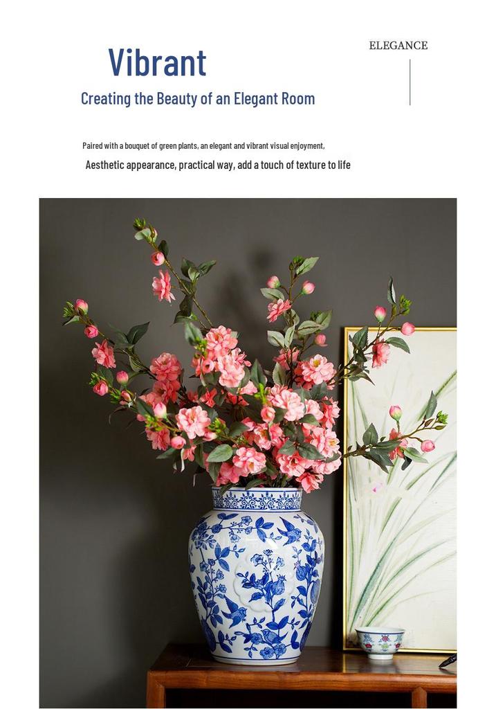 Antique Blue and White Hand-Painted Ceramic Flower Arrangement Vase