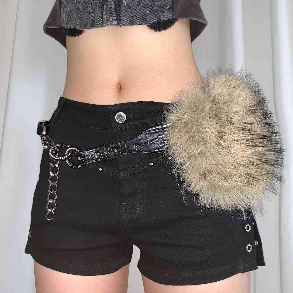 Rivet Furry Fur Belt PU Leather Plush Belt Vintage Y2K Waistband Jeans Decor