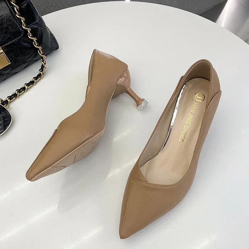 Туфли на высоком каблуке для женщин 2024 года, хит продаж, однотонные весенние новые туфли, женские туфли-одиночки, модные профессиональные туфли с острым носком