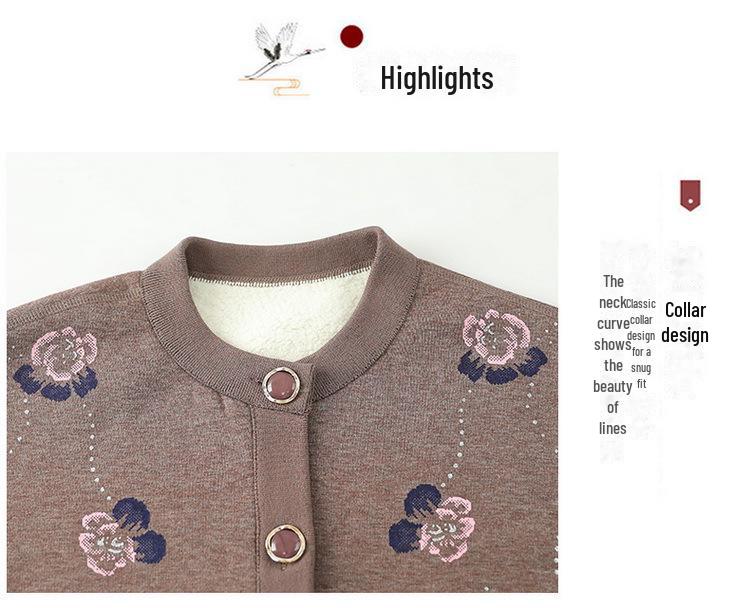 Вязаный кардиган «бабушка» осень/зима 2024 года для женщин среднего и пожилого возраста, а также теплый бархатный свитер-пальто.