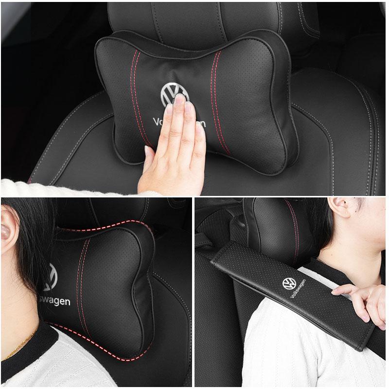For Volkswagen VW Set Car Head Neck Rest Pillow Seat Belt Pads Headrest Cover Golf 4 5 6 7 Polo Jetta Sagitar Magotan Passat B5 pn2