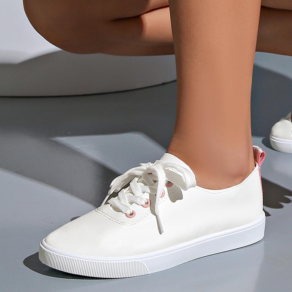 Lady Classic Round Toe White Canvas Shoes for Student School Women Comfort Street Lace Up Shoes Zapatos De Mujer