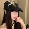Звезда леопардовый принт наклейка вперед шляпа женская ниша большая окружность головы черный берет американский ретро лицо шляпа прилив