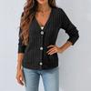 Women's Fashion Solid Color V-neck Long Sleeve Button Casual Cardigan Coat