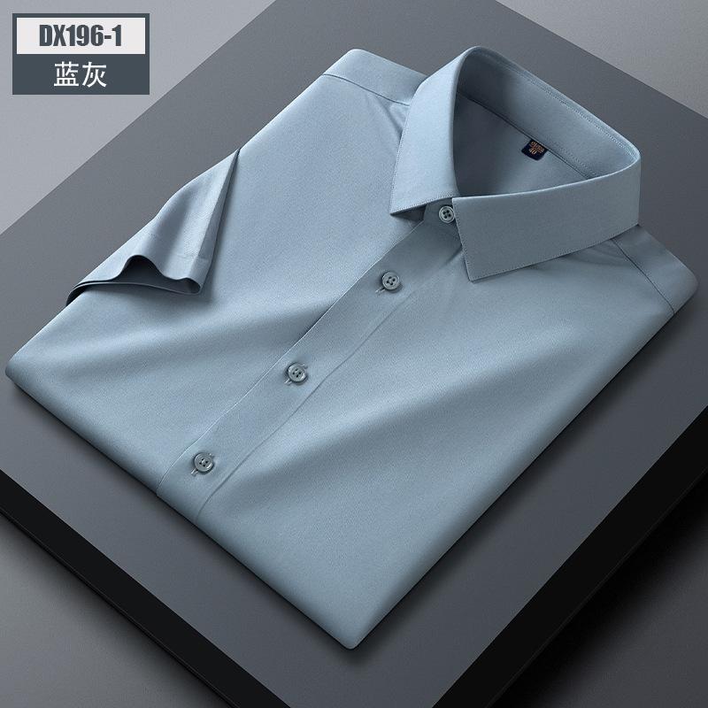 Men'S Mulberry Silk Short-Sleeved Shirt Summer Half-Sleeved Solid Color Square Collar Pocket-Free Business Casual Shirt