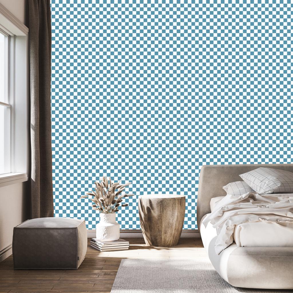 Checkerboard wallpaper turquoise and white, fine detail 50x1000