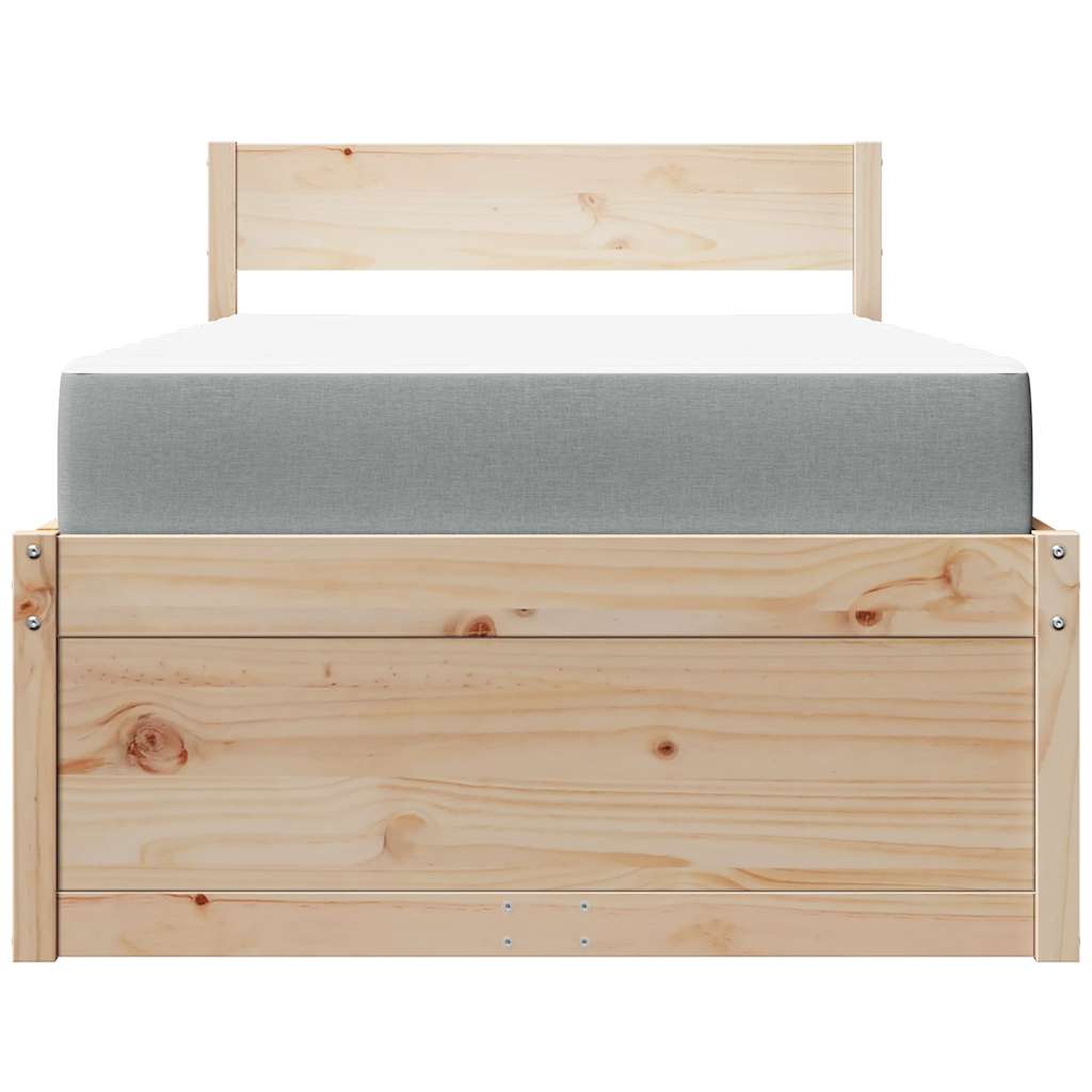 Vidaxl Łóżko Z Szufladami I Materacem, 90X200 Cm, Lite Drewno Sosnowe