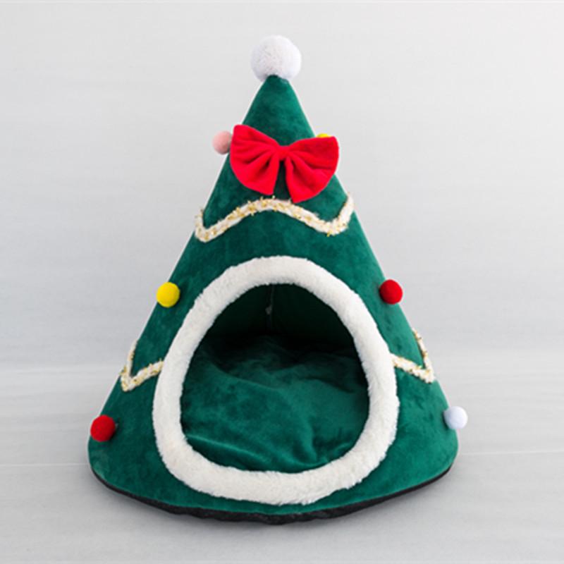 Winter Warm Pet Nest: Christmas Cat & Dog Igloo Bed with Bowknot