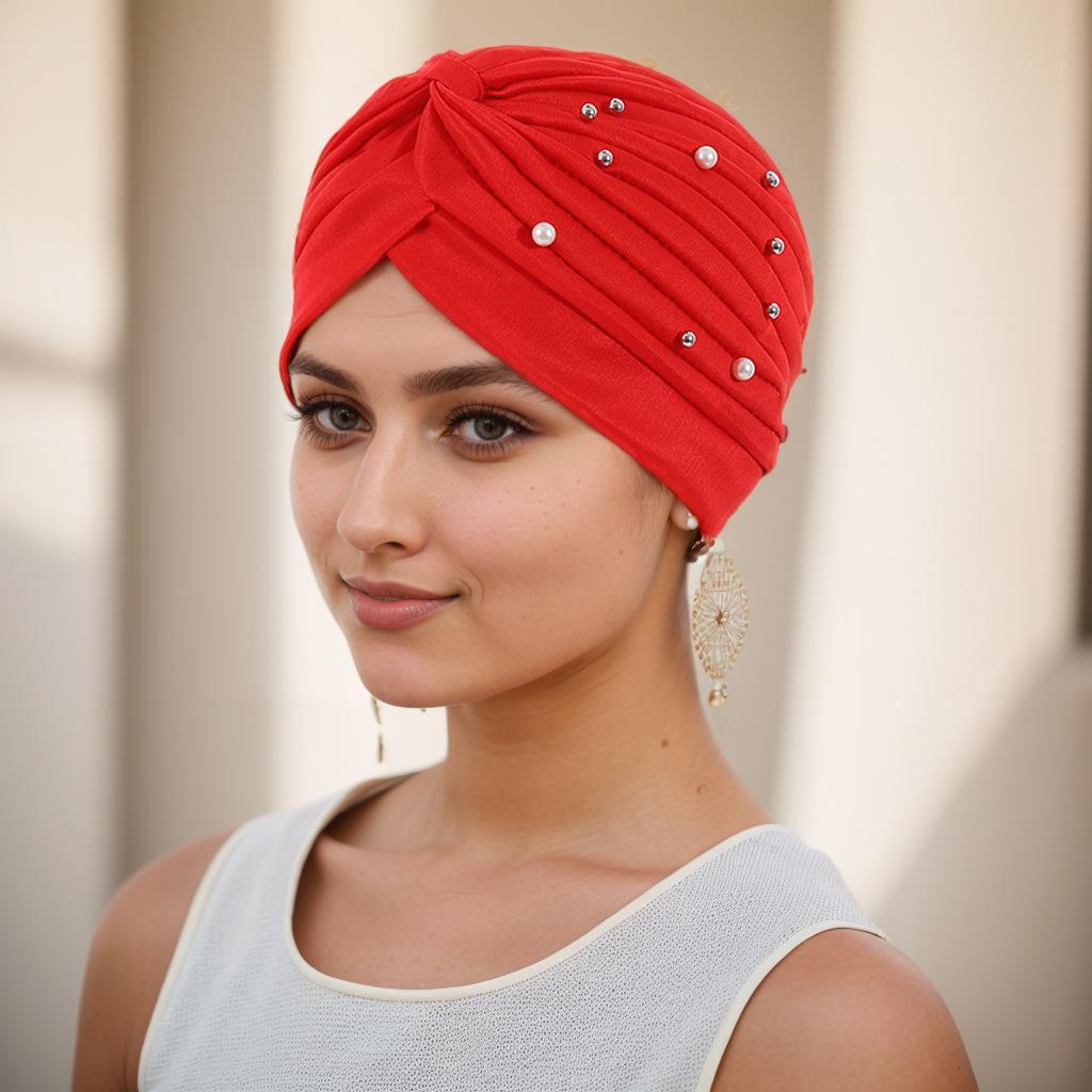 Стильный плиссированный платок-шарф с бусинами цвета арбуза