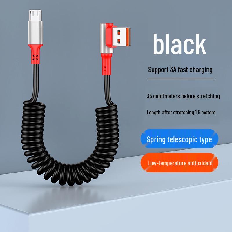 Двойной угловой пружинный выдвижной USB-кабель для быстрой зарядки 6A для телефонов и автомобилей
