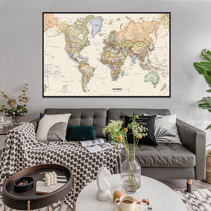 The World Political Map Retro Non-woven Canvas Painting Wall Art Poster Classroom Home Decor Children School Supplies