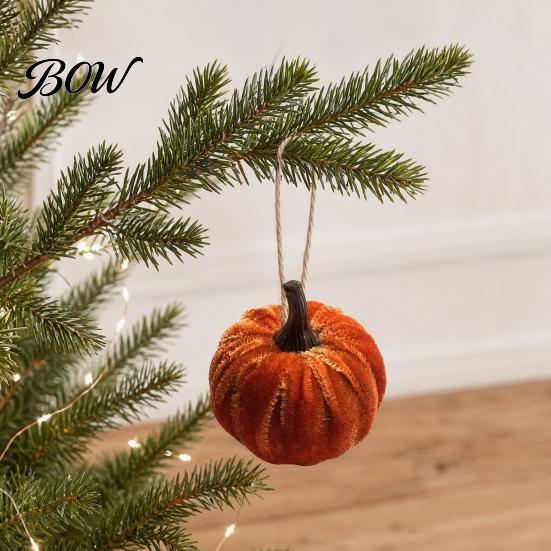 Soft Suede Pumpkin Ornaments Velvet Hanging Decor, Fall Harvest with Indoor Autumn Decoration Jute Rope, Thanksgiving Halloween Tree Garland for Home