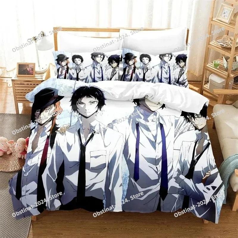 Аниме 3D Bungo Stray Dogs Комплект постельного белья Печатный комплект постельного белья Пододеяльник Простыня Наволочка Постель Мягкое покрывало Размер: Полный, Queen, King
